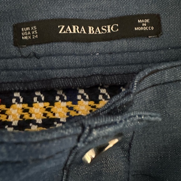 Zara Blue Multi Tweed Plaid Mini Skirt Pockets Snap Front Denim Colorful… - Picture 11 of 16